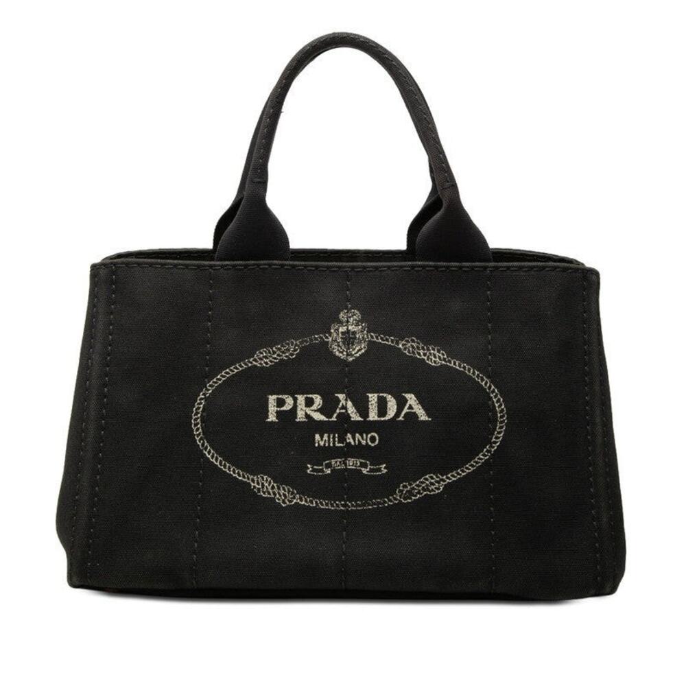 Prada Triangle Logo Plate Canapa Medium Tote Bag Black